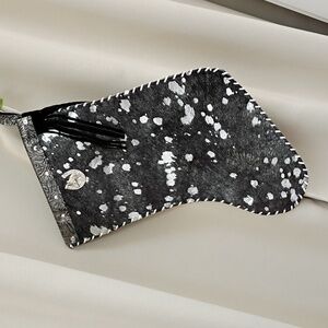 Hair On Hide Handcrafted Genuine Leather Christmas Stocking Black Silver Bling